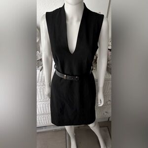 MNG by Mango Work Dress Low Cut Revealing Fitted Removable Belt in Black Size S